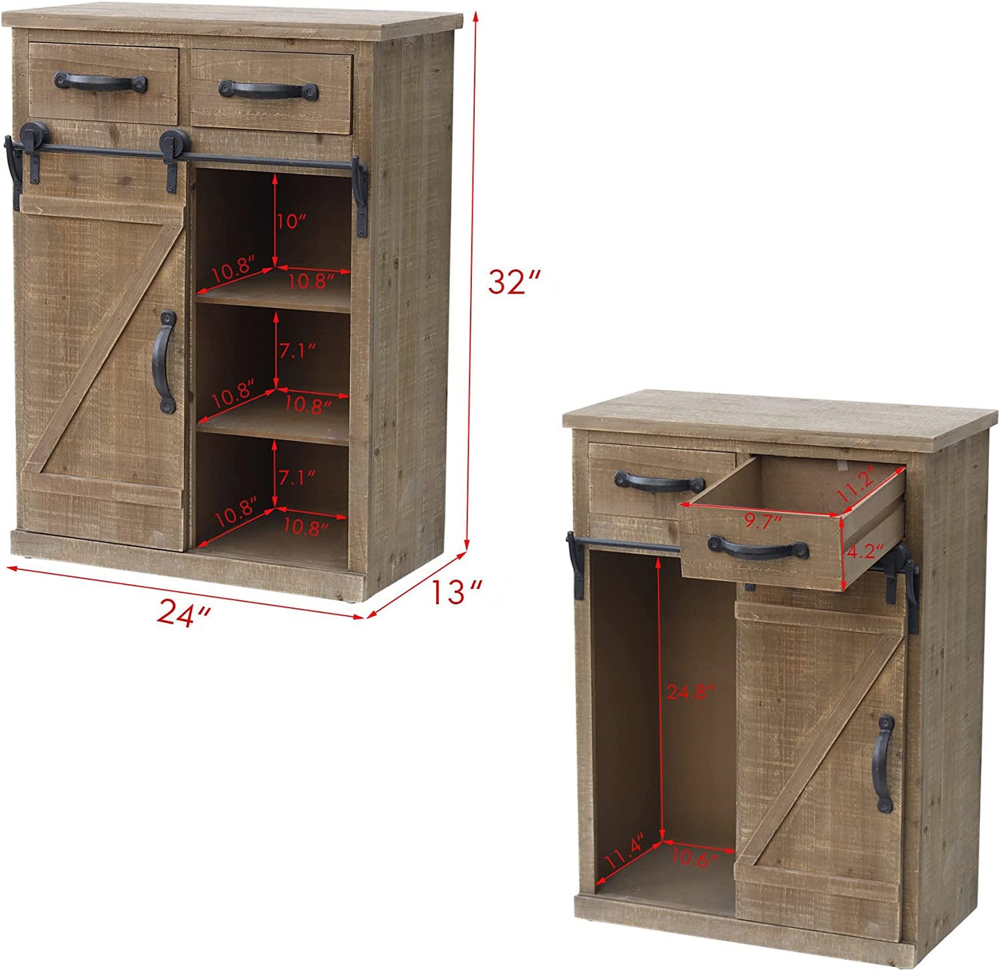 Wood and Metal Farmhouse Sliding Barn Door Accent Cabinet