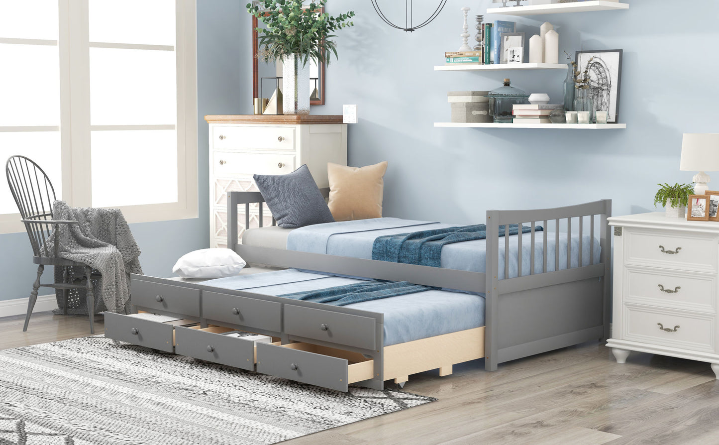Daybed with Trundle and Drawers; Twin Size