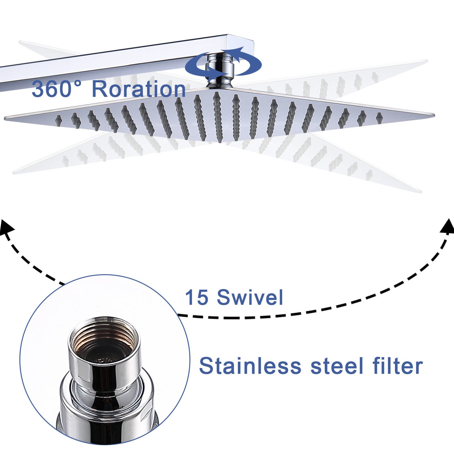 Chrome Finish 12" Rainfall Shower Head