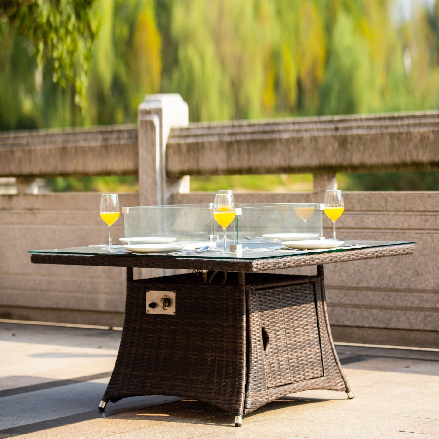Brown Wicker Patio Firepit table