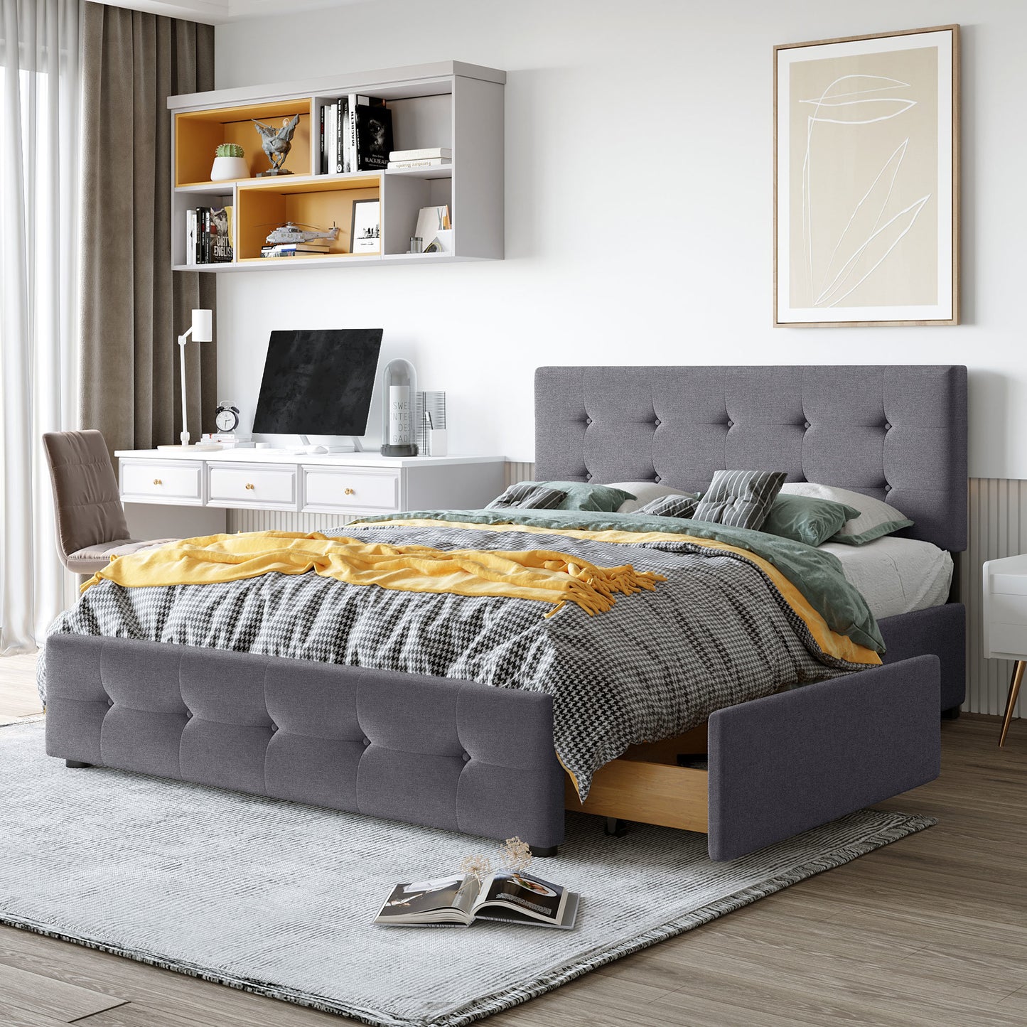 Classic Headboard and 4 Drawers; Queen Size