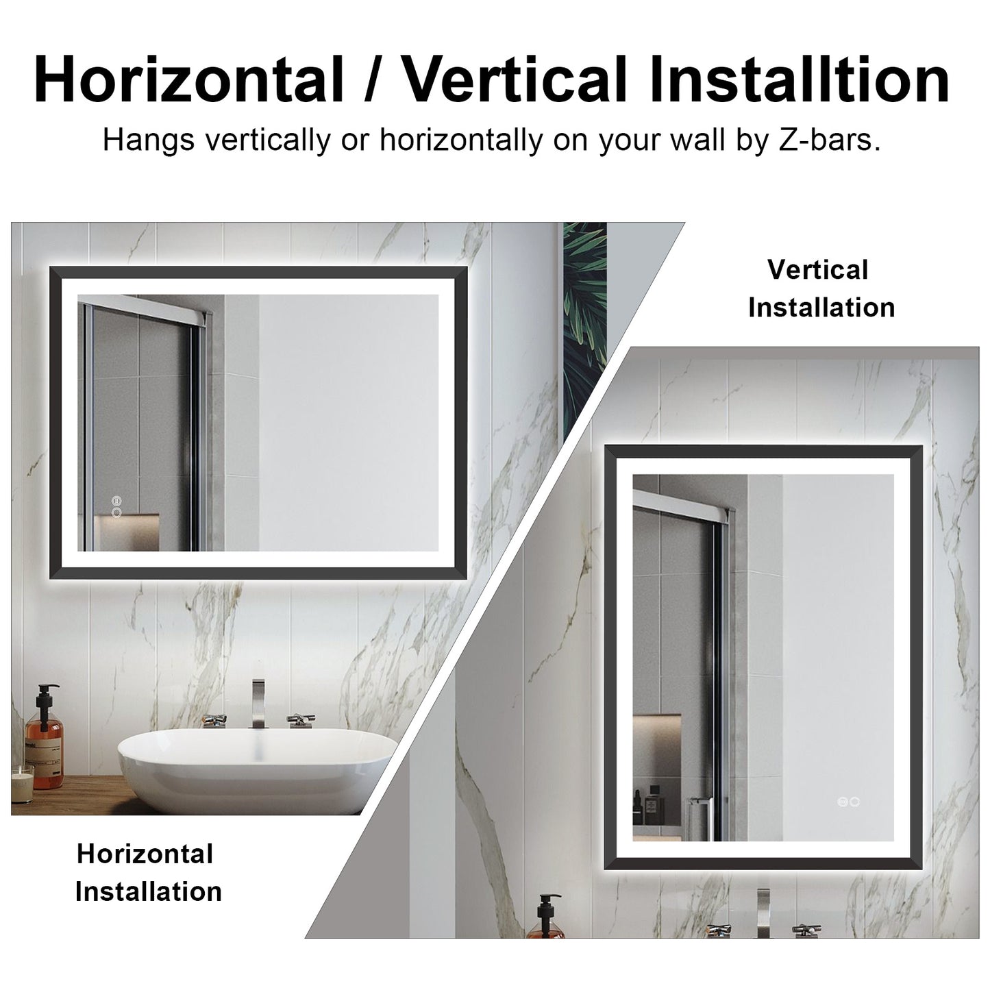 4 Size LED Bathroom Mirror; Backlit and Frontlit