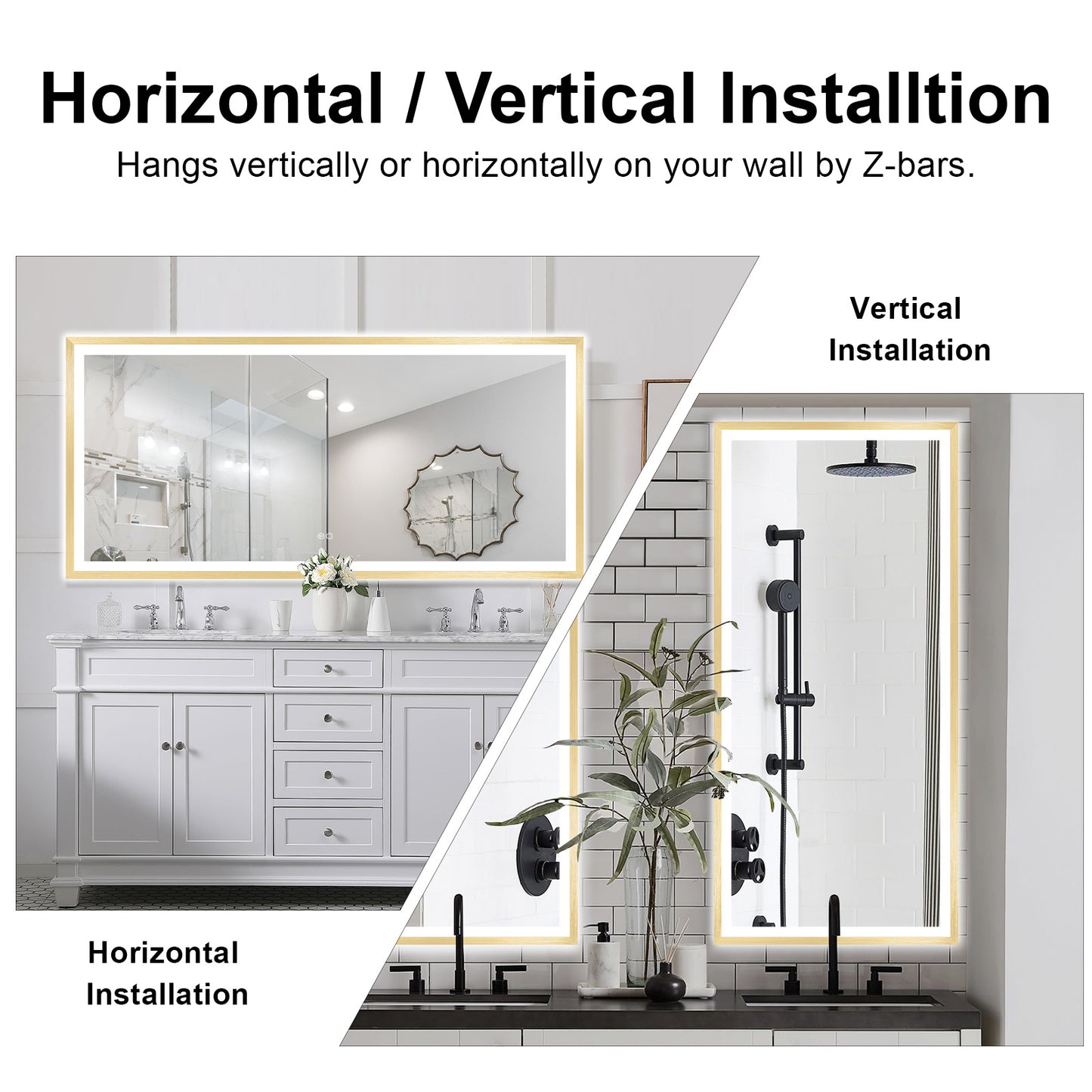 4 Size LED Bathroom Mirror; Backlit and Frontlit
