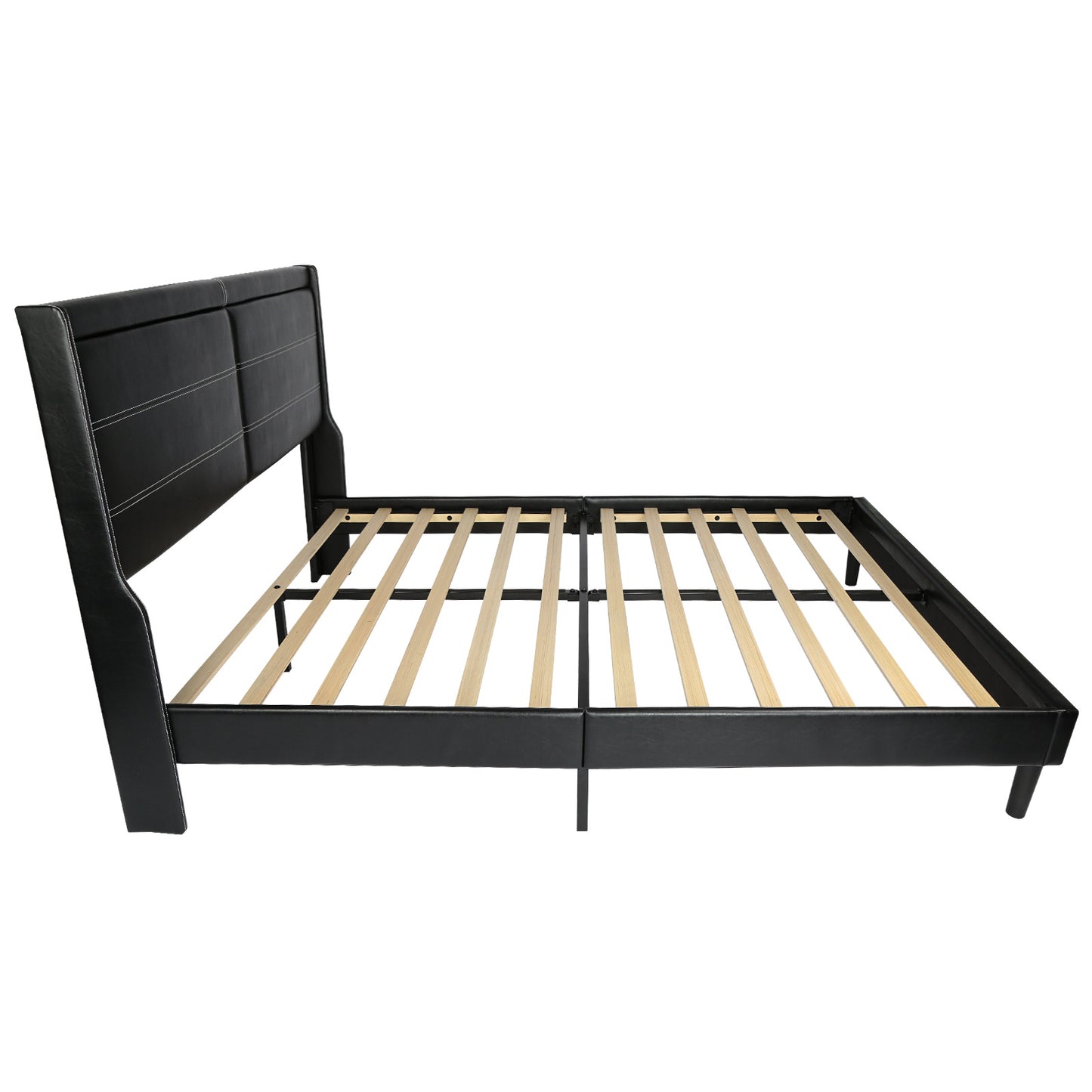 Stylish Leather w/ Lights Stitched Wing-backed Headboard