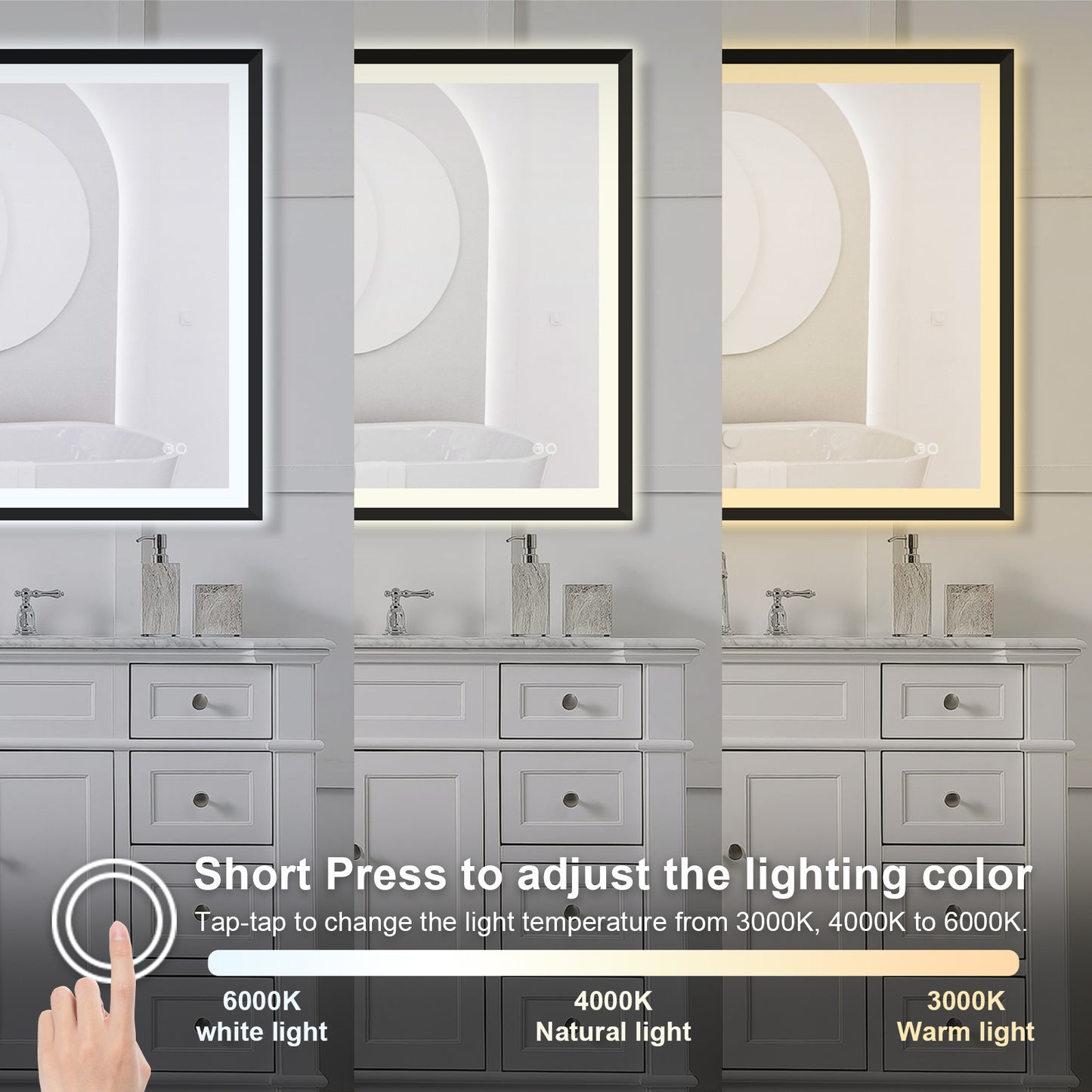 4 Size LED Bathroom Mirror; Backlit and Frontlit