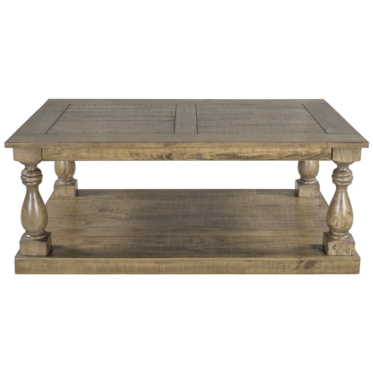 Rustic Floor Shelf Coffee Table with solid pine wood