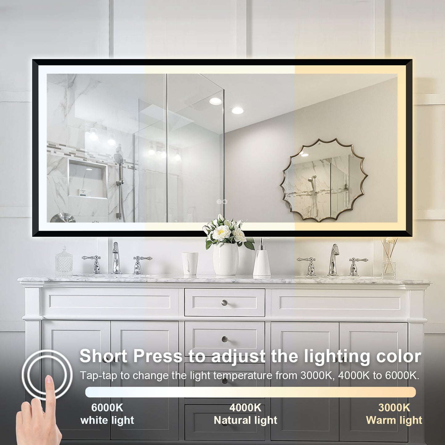 4 Size LED Bathroom Mirror; Backlit and Frontlit