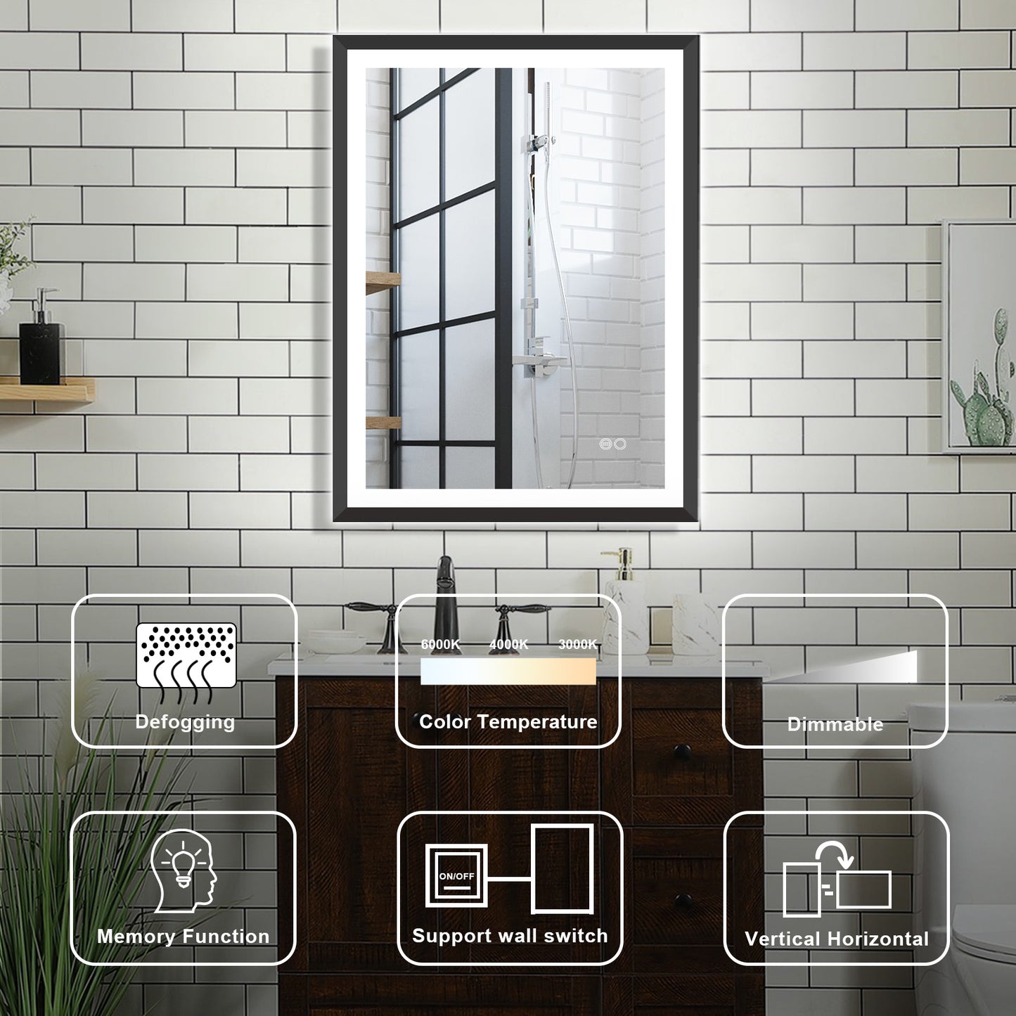 4 Size LED Bathroom Mirror; Backlit and Frontlit