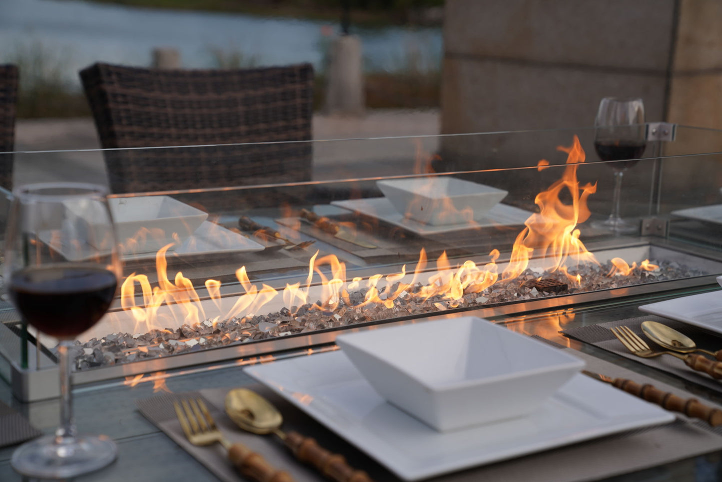 Brown Wicker Patio Firepit table