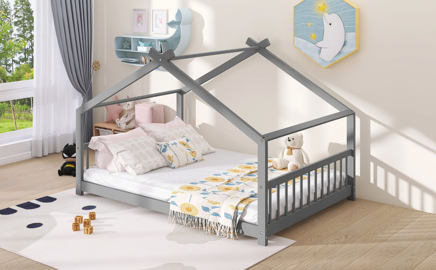 Full Size Bed Wood frame; Gray