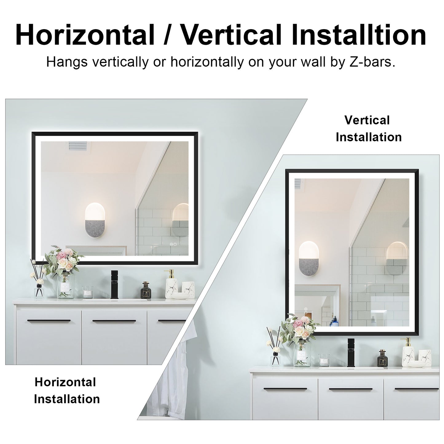 4 Size LED Bathroom Mirror; Backlit and Frontlit