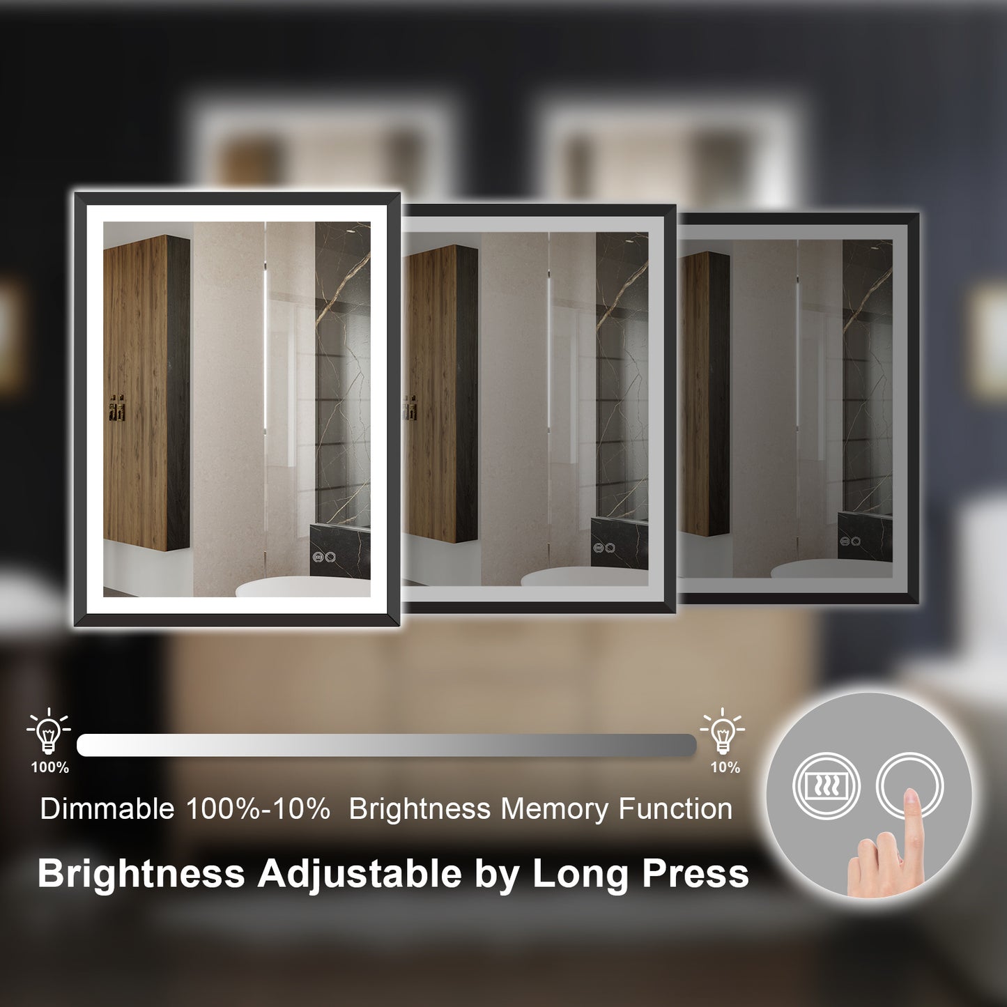 4 Size LED Bathroom Mirror; Backlit and Frontlit