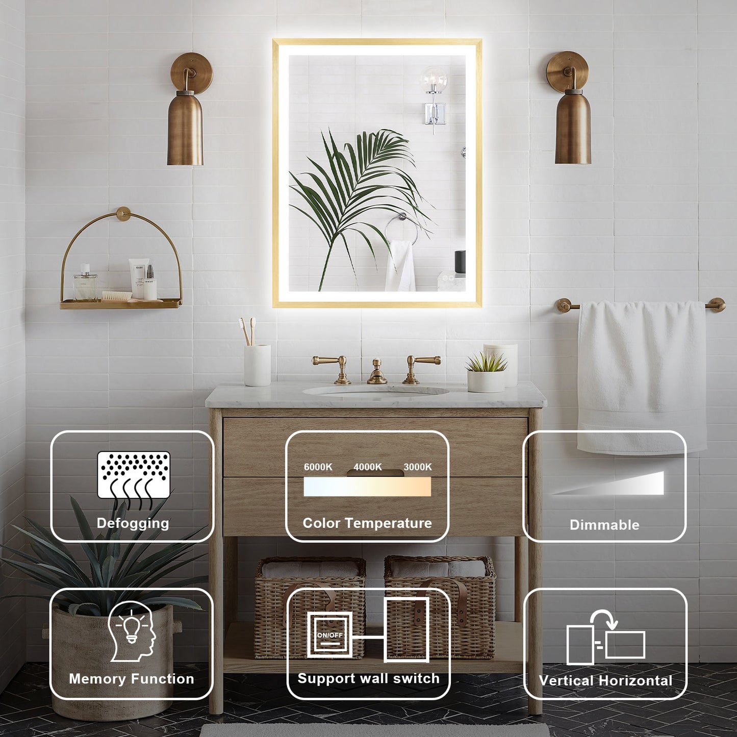 4 Size LED Bathroom Mirror; Backlit and Frontlit