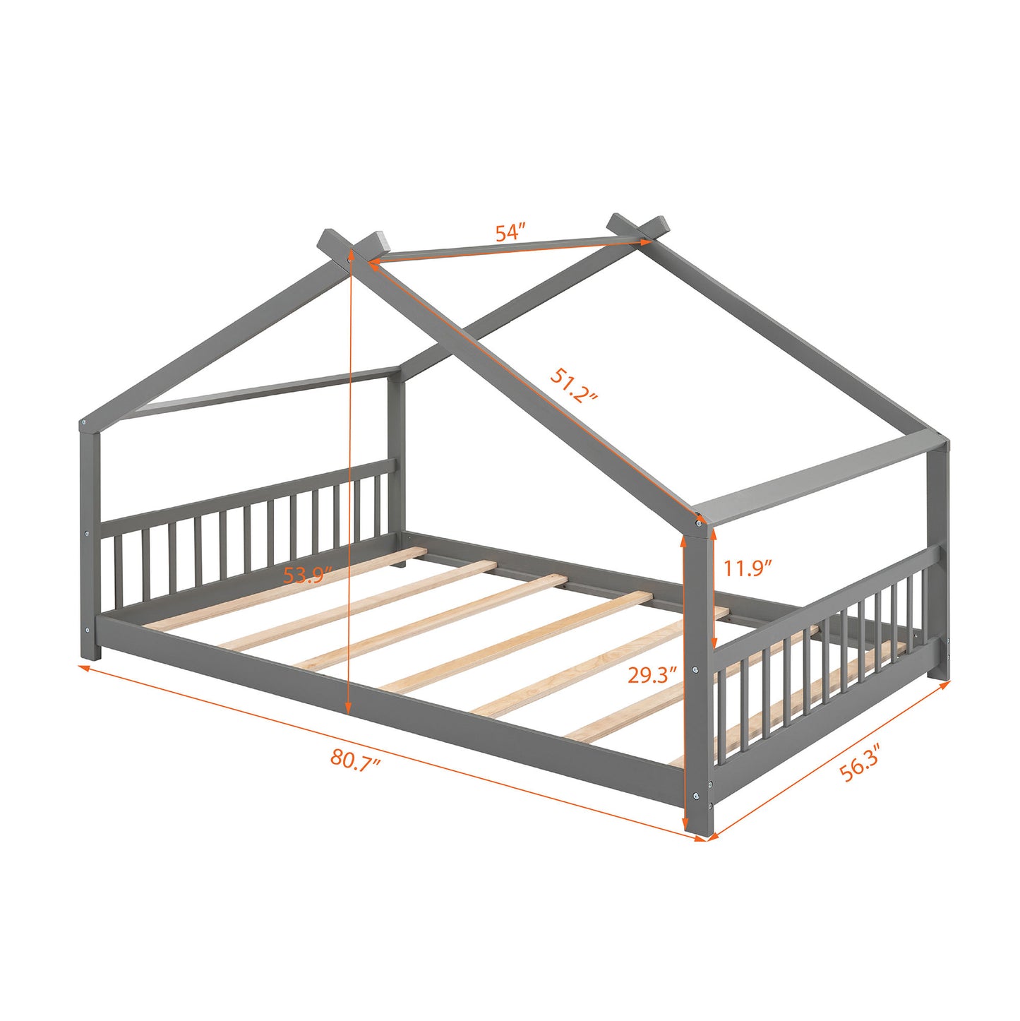 Full Size Bed Wood frame; Gray