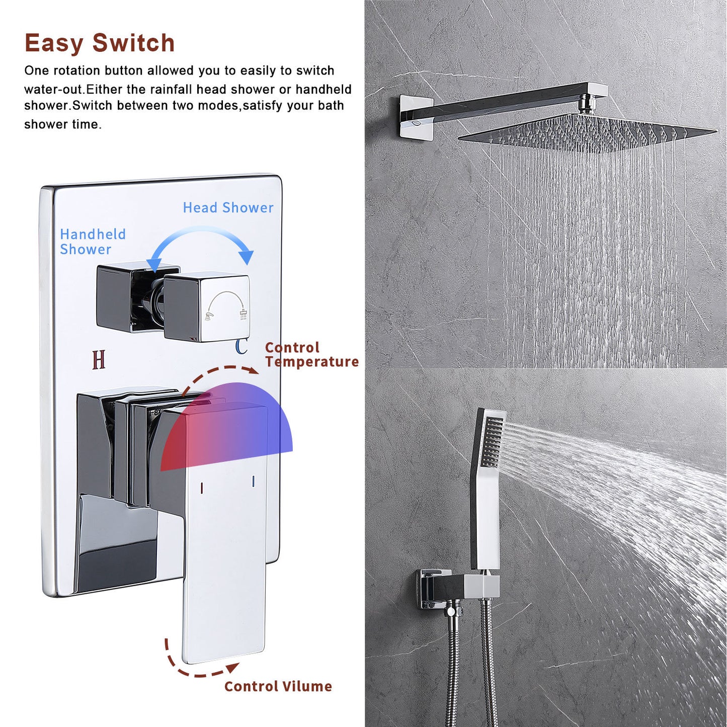Chrome Finish 12" Rainfall Shower Head