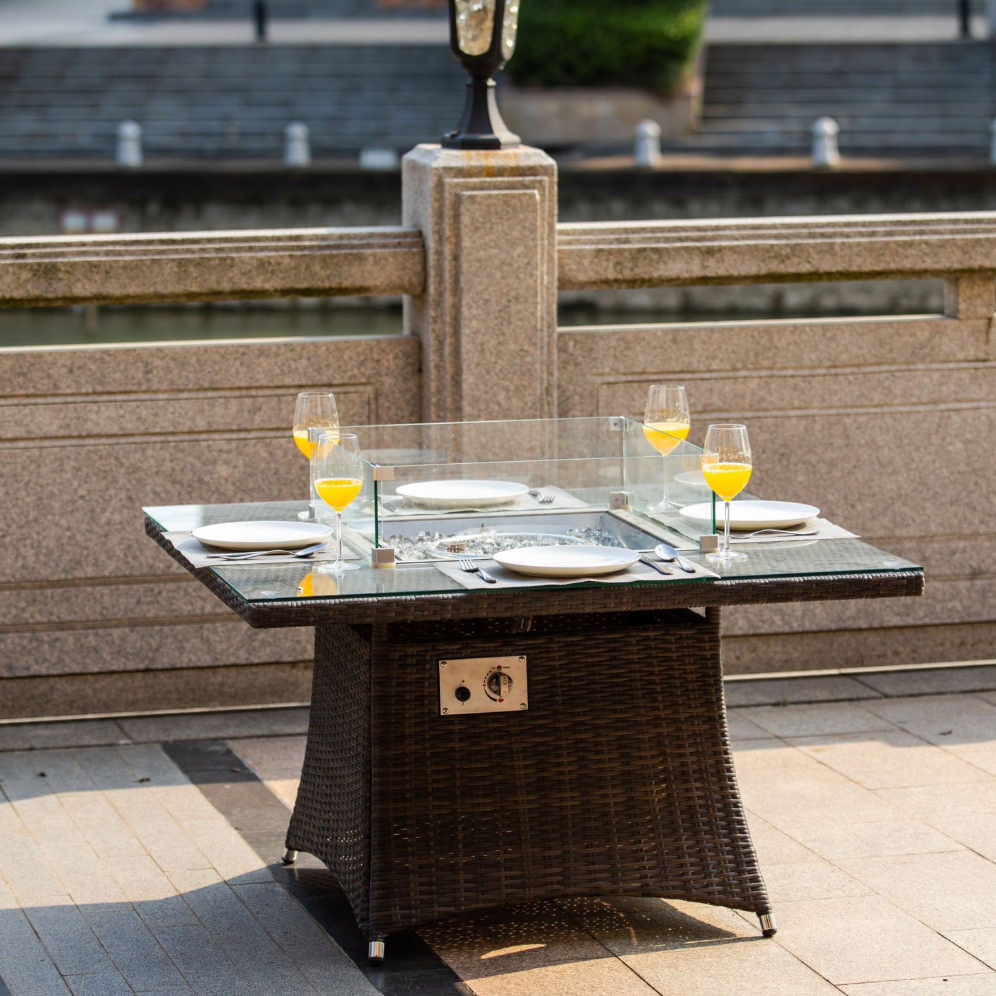 Brown Wicker Patio Firepit table