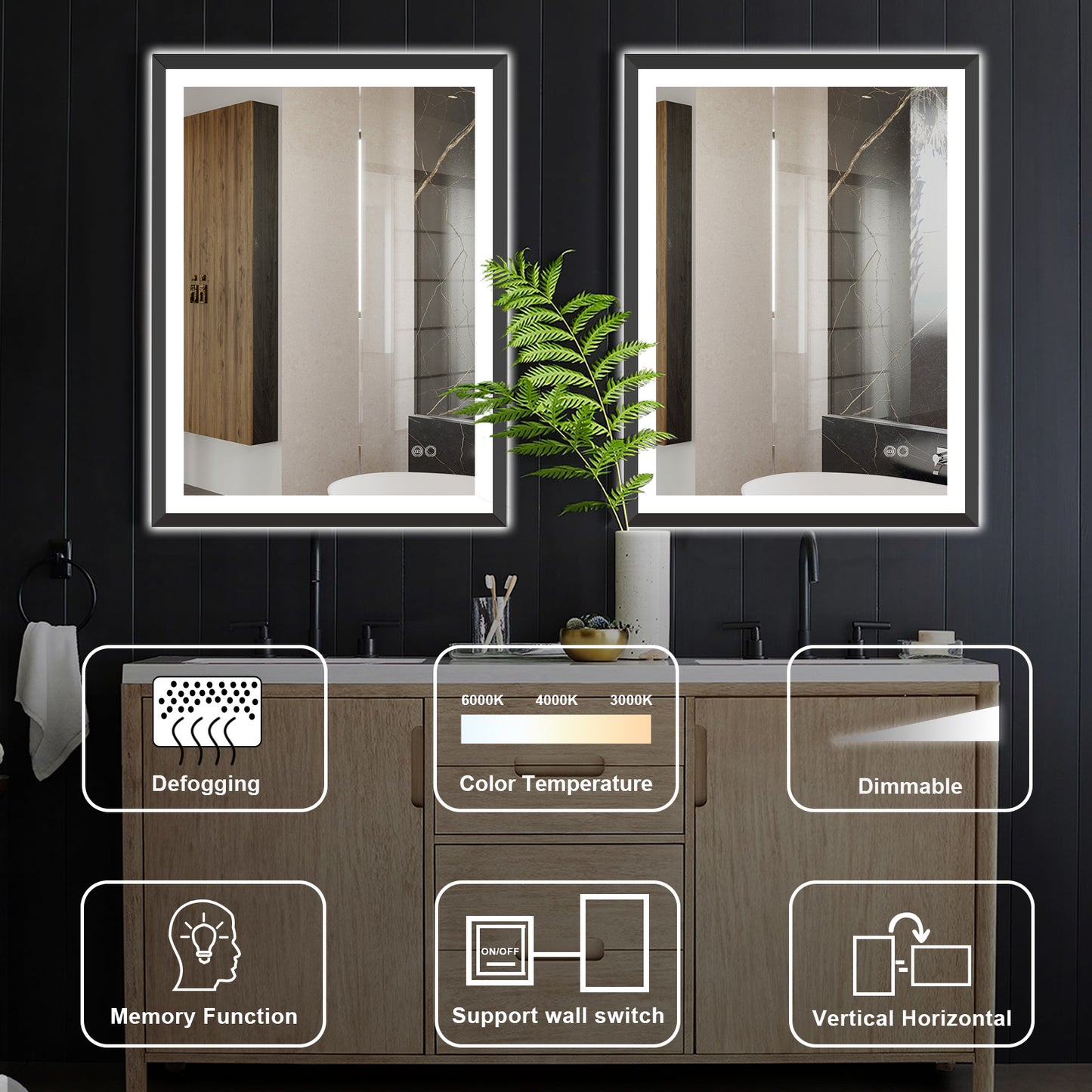 4 Size LED Bathroom Mirror; Backlit and Frontlit