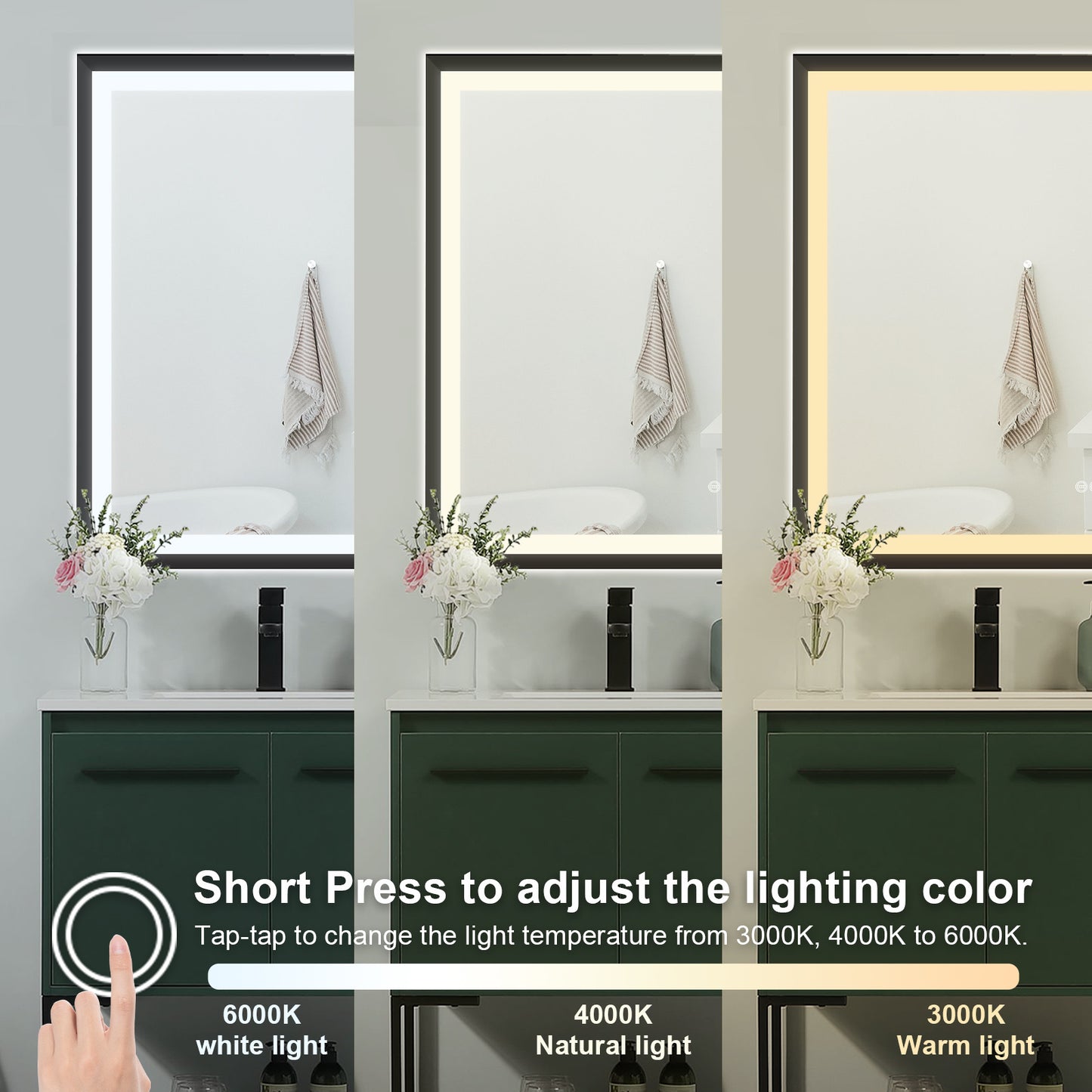 4 Size LED Bathroom Mirror; Backlit and Frontlit