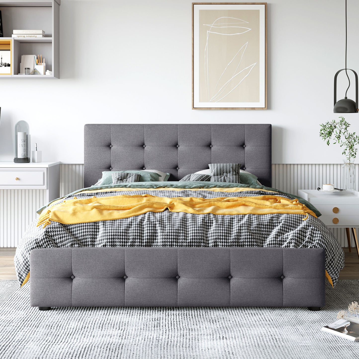 Classic Headboard and 4 Drawers; Queen Size