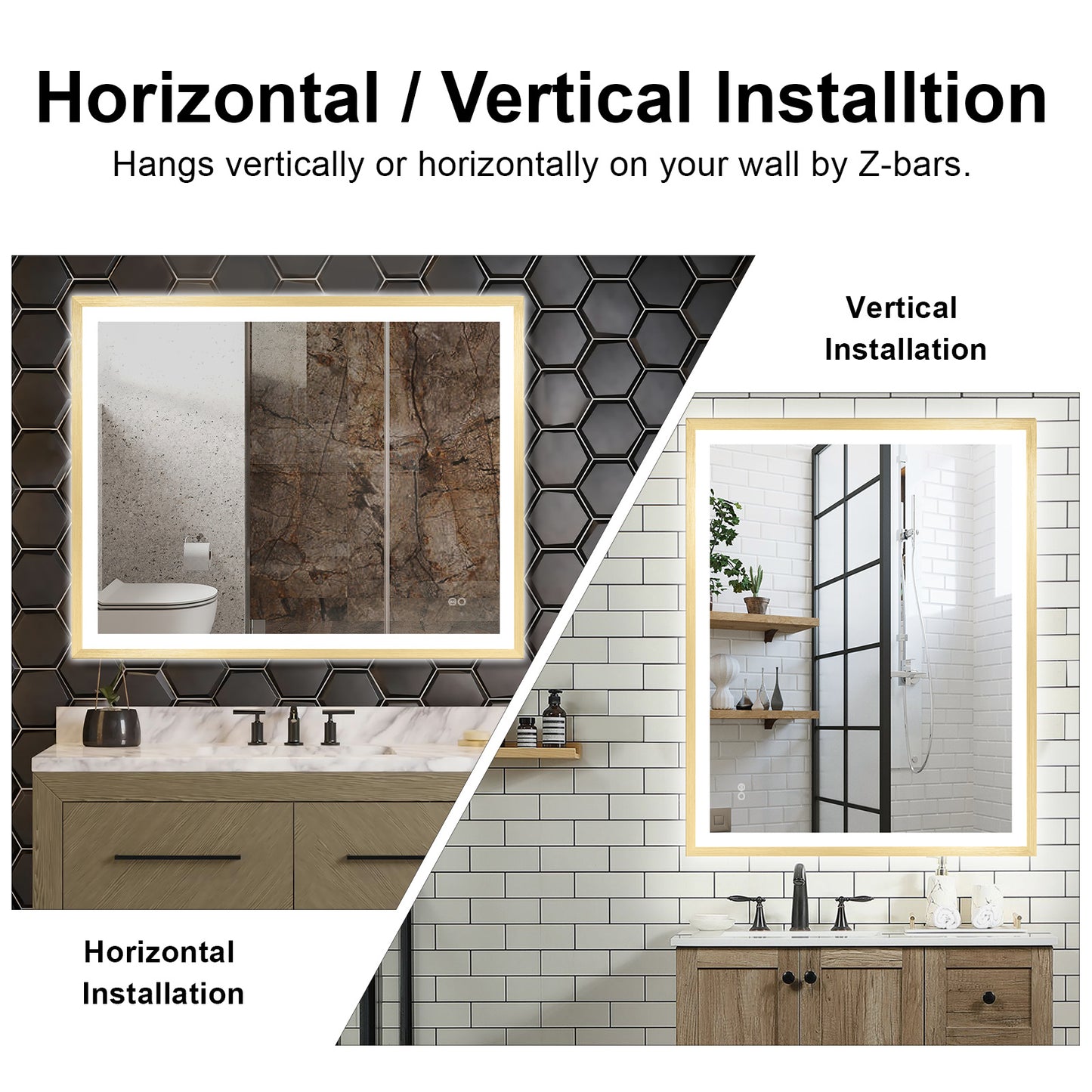 4 Size LED Bathroom Mirror; Backlit and Frontlit