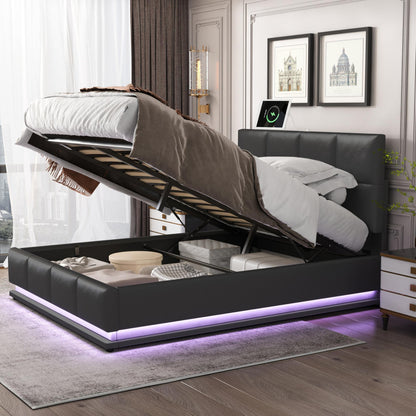 Black Bed Frame With LED and storage