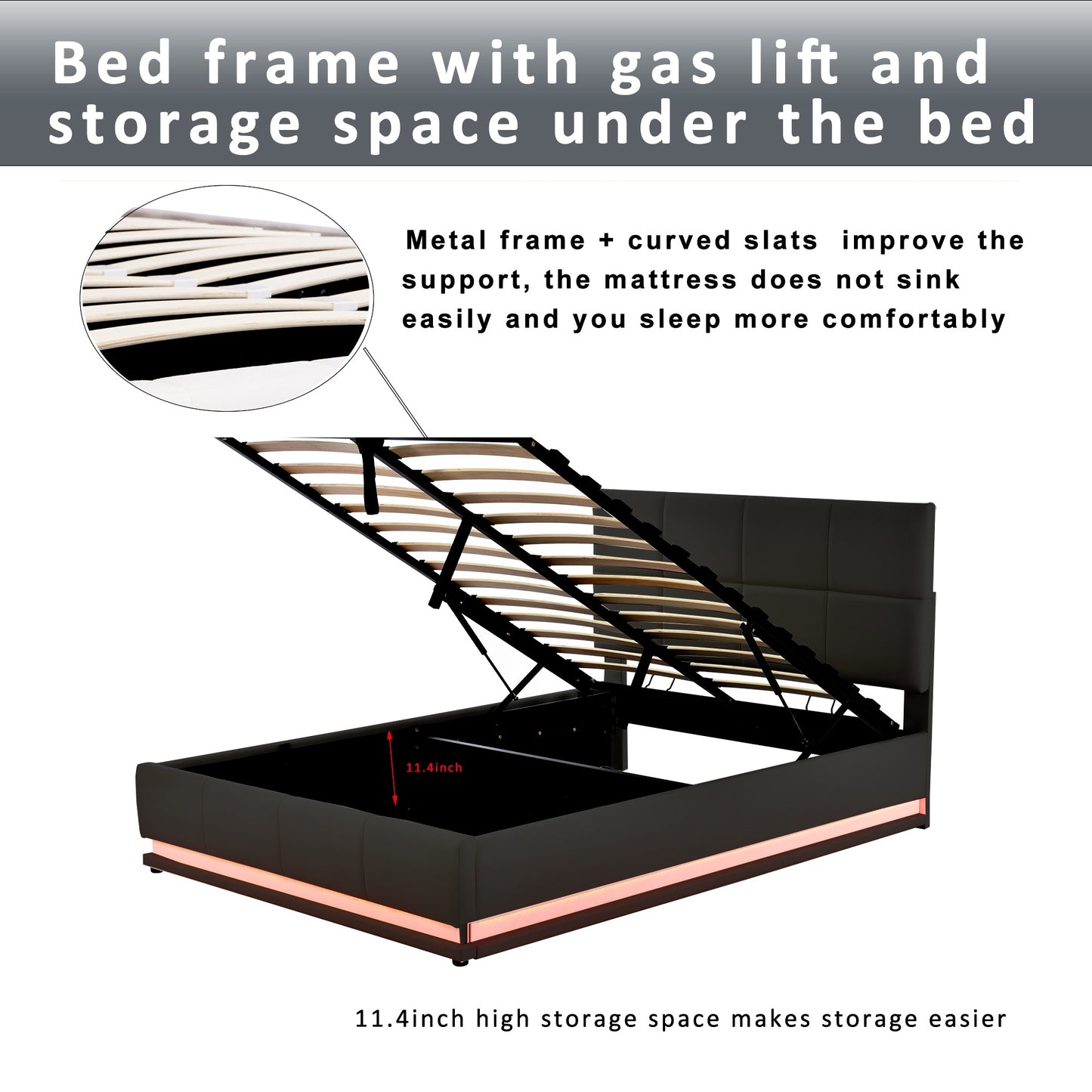 Black Bed Frame With LED and storage