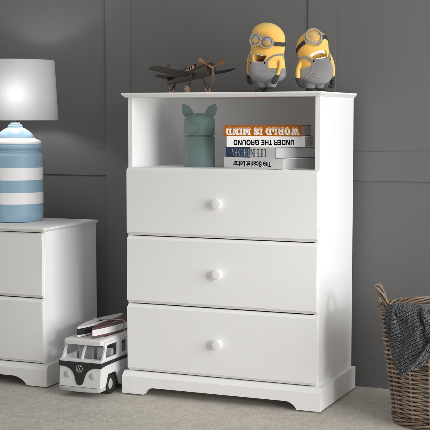 3-Drawer Kids Dresser with Storage Shelf