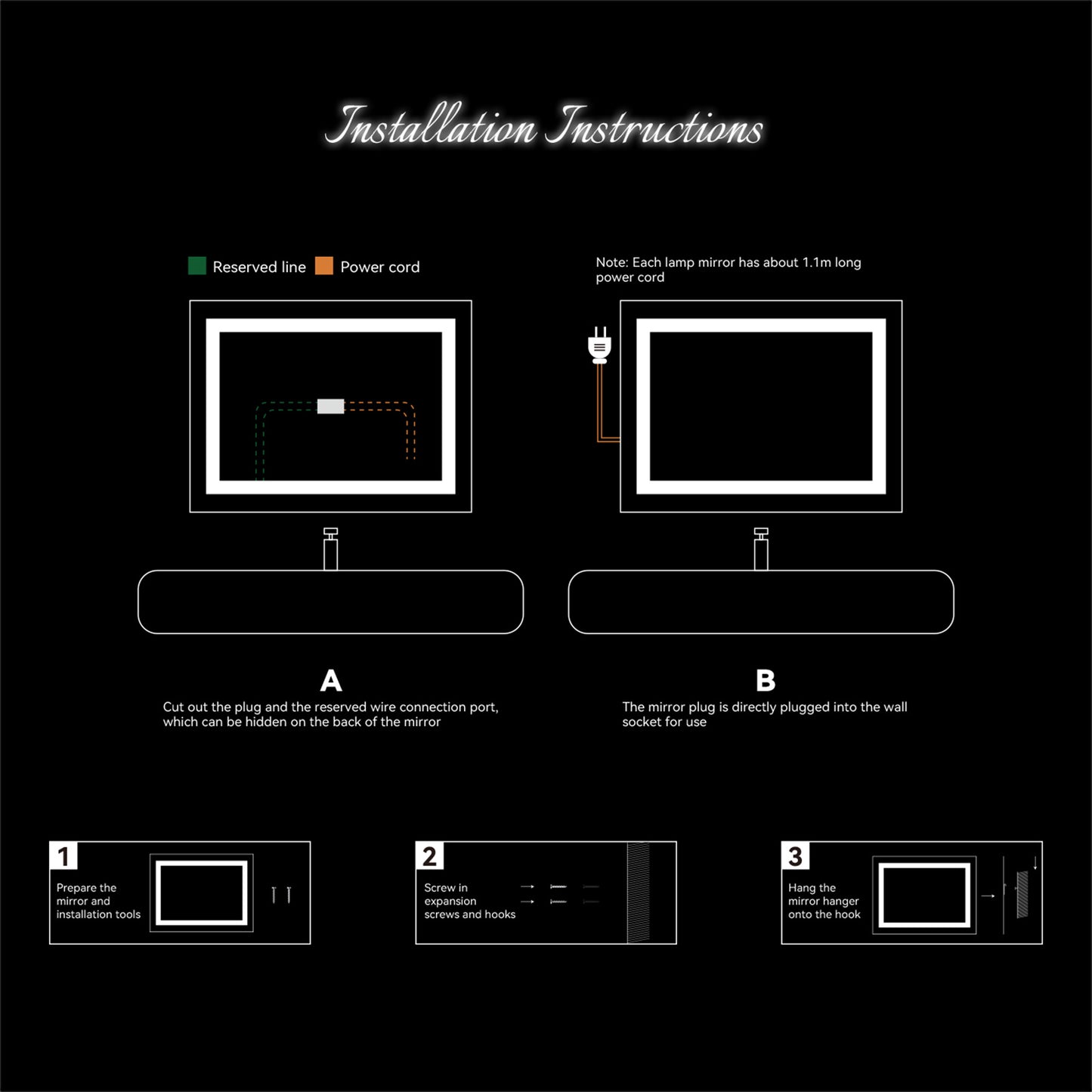 4 Size LED  Mirror ( vertical/Horizontal)