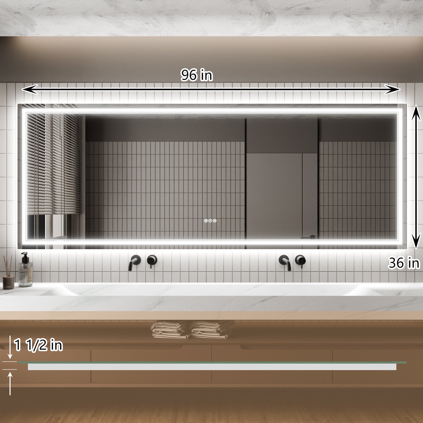 LED Mirror, 36x96 Smart Touch Button, Anti-Fog