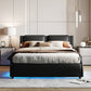 Queen Size Curved Leather Platform Bed with LED Light