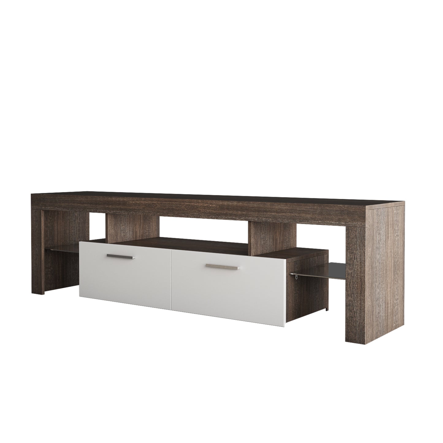 cabinet Brown + white modern TV stand with LED light