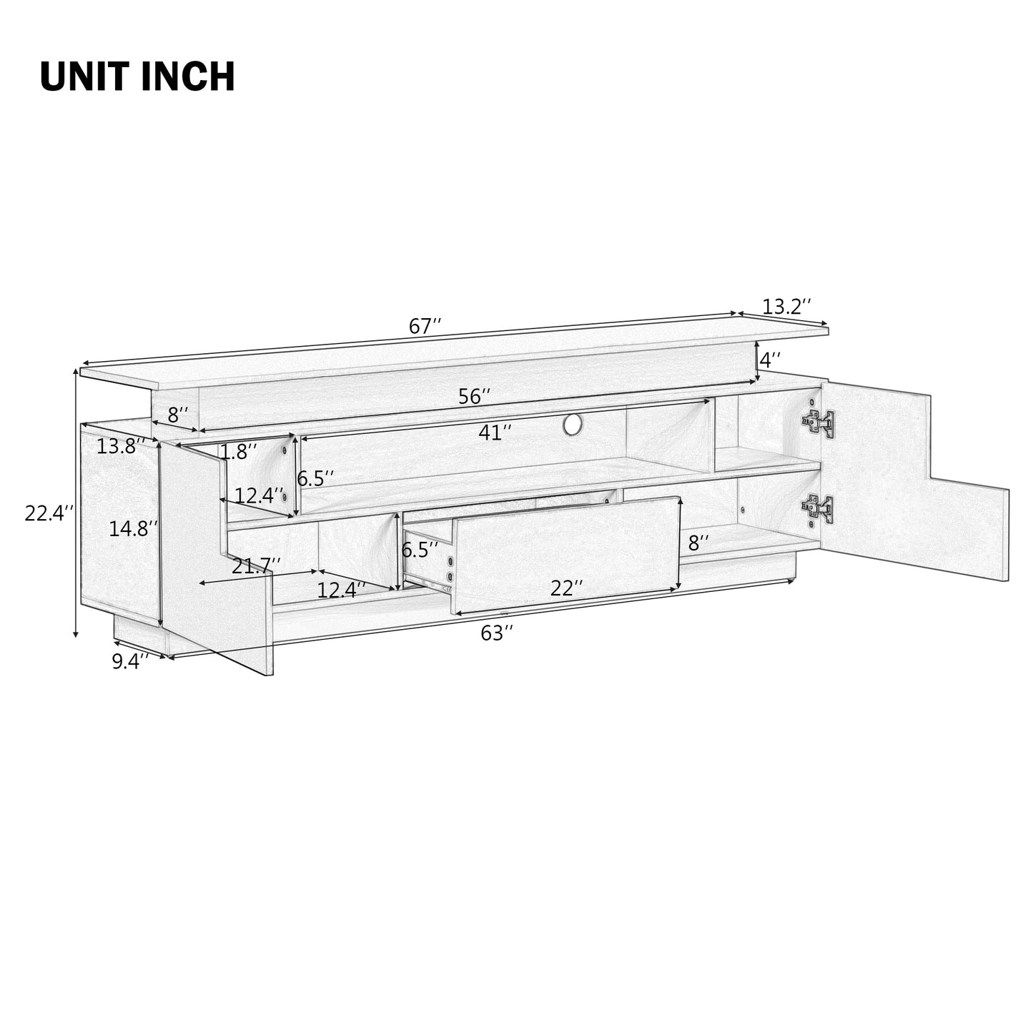 Modern, Stylish Functional LED, TV stand  up to 75\"