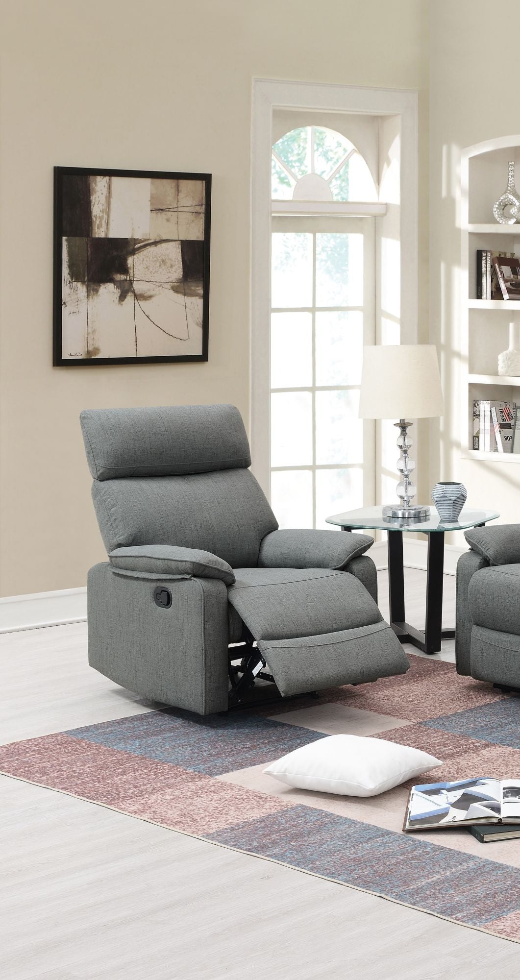 Gray Burlap Fabric Recliner