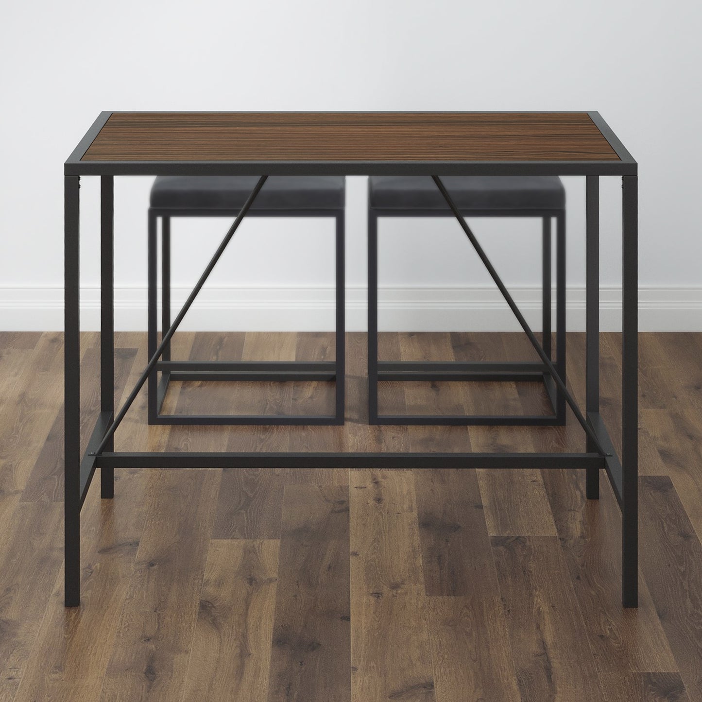 Walnut Metal Pub Dining Table with Metal Frame