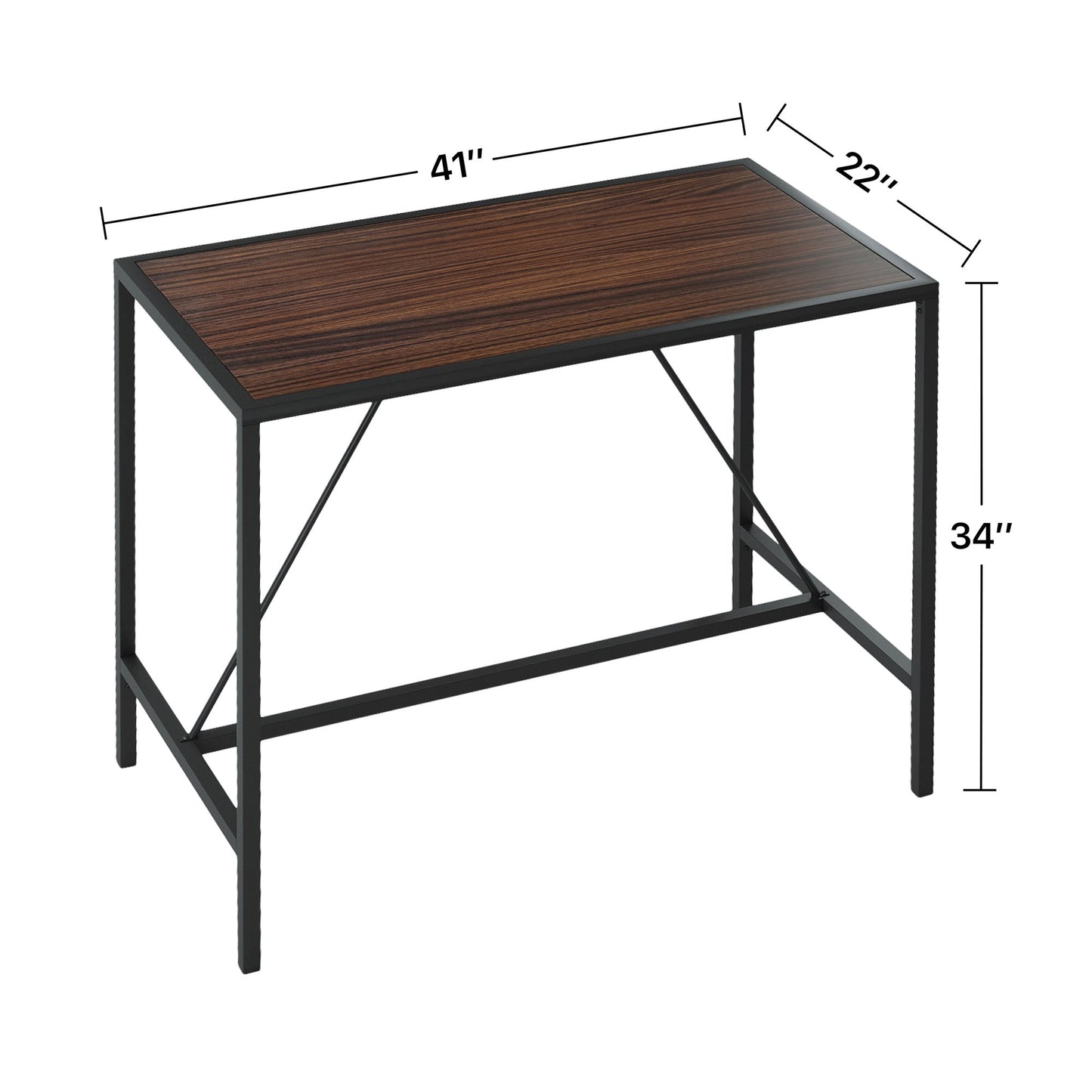 Walnut Metal Pub Dining Table with Metal Frame