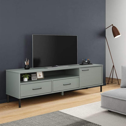 TV Stand with Metal Legs Gray Solid Wood Pine