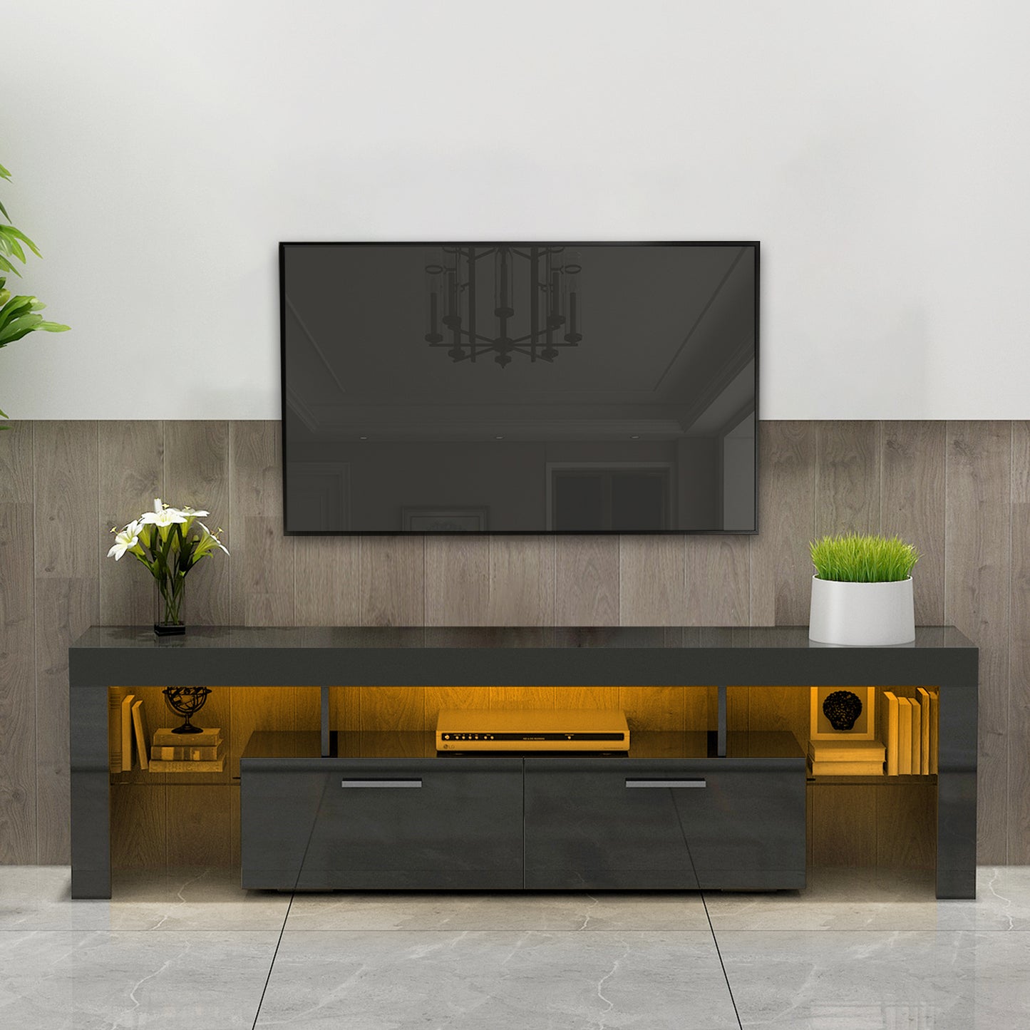 Black morden TV Stand with LED Lights;