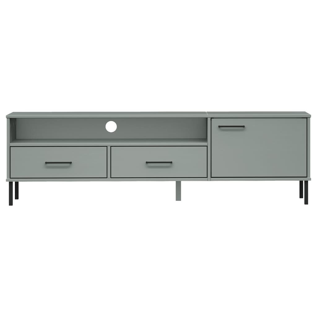 TV Stand with Metal Legs Gray Solid Wood Pine