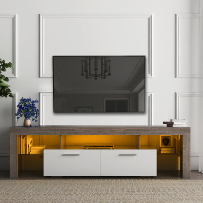 cabinet Brown + white modern TV stand with LED light