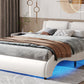 Queen Size Curved Leather Platform Bed with LED Light