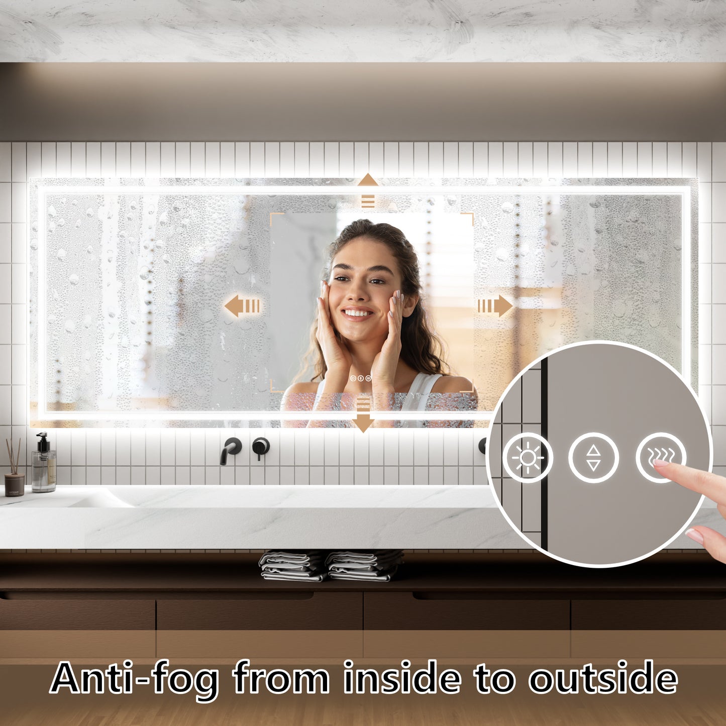 LED Mirror, 36x96 Smart Touch Button, Anti-Fog