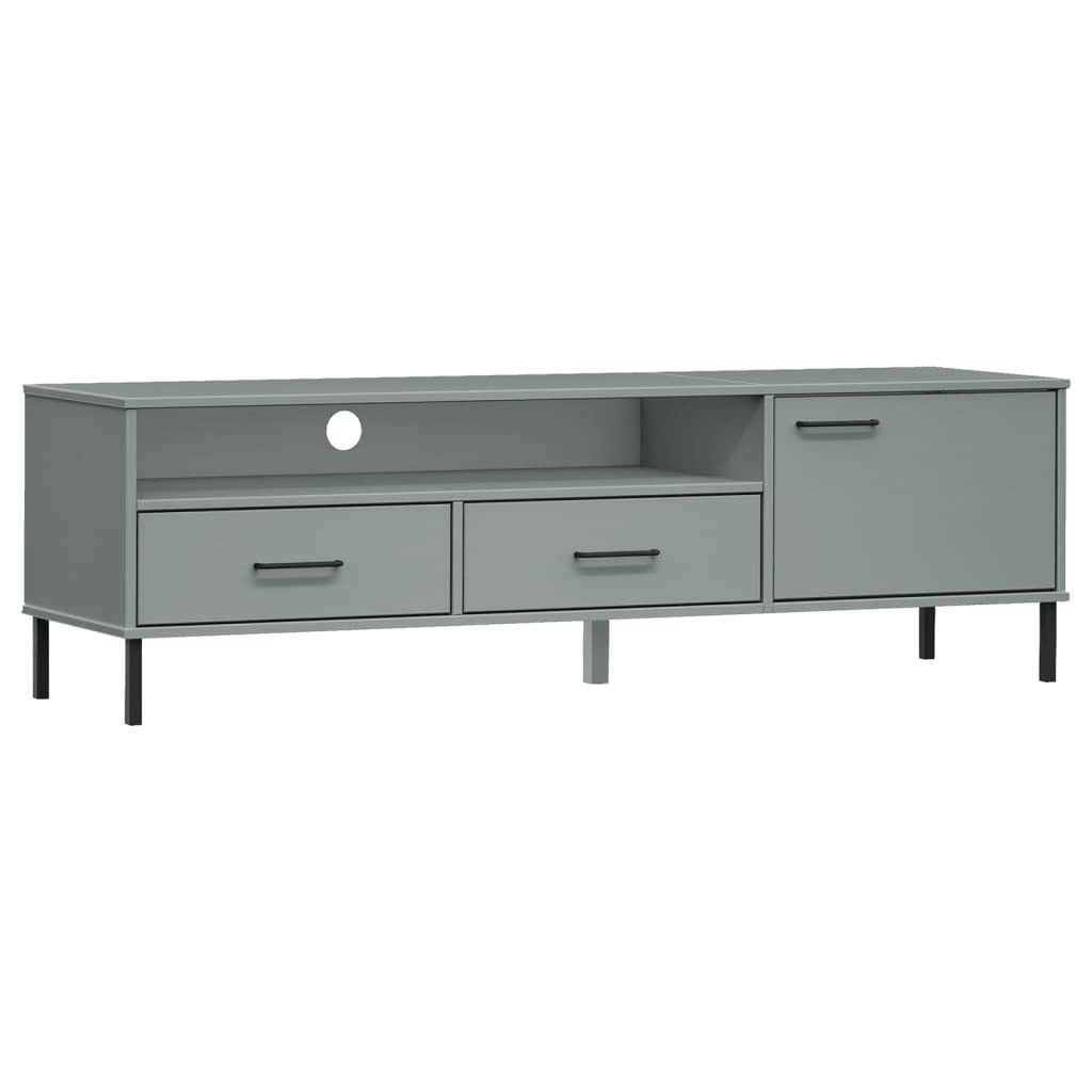 TV Stand with Metal Legs Gray Solid Wood Pine