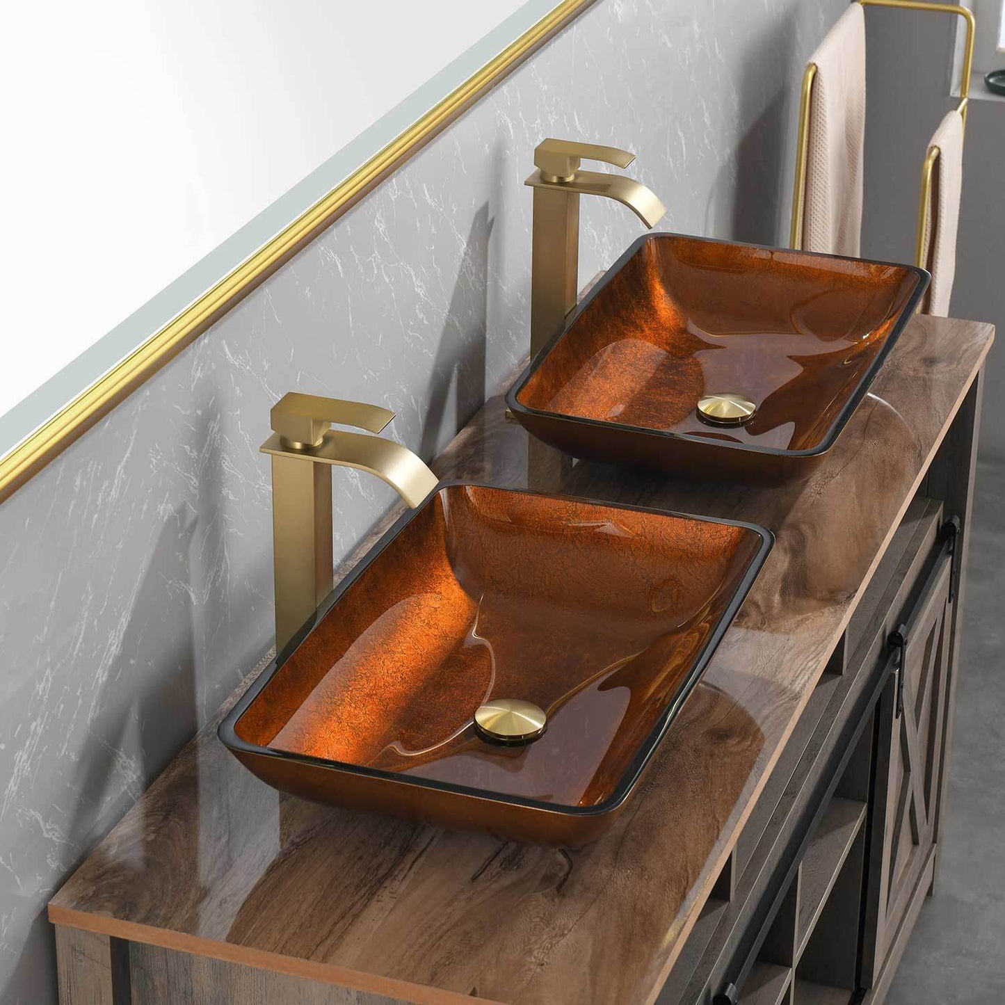 Handmade Glass Vessel Sink  with gold Faucet