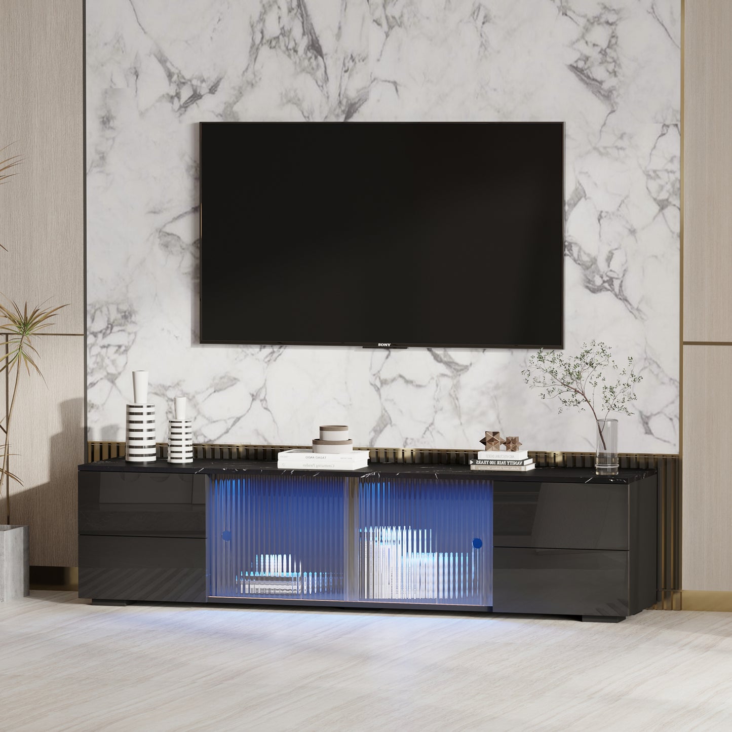 roof gravel texture Black LED Tv stand