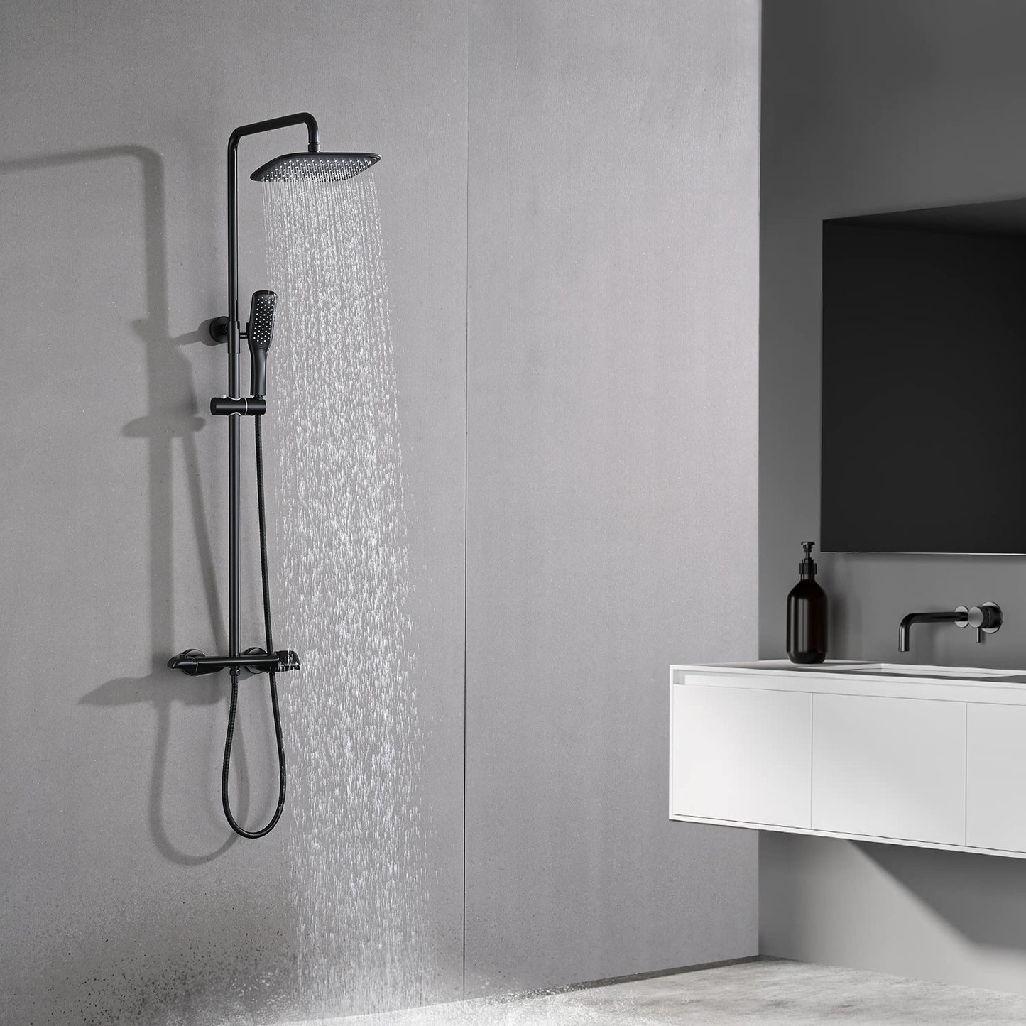 Constant Temperature wall Mounted Black Shower Head