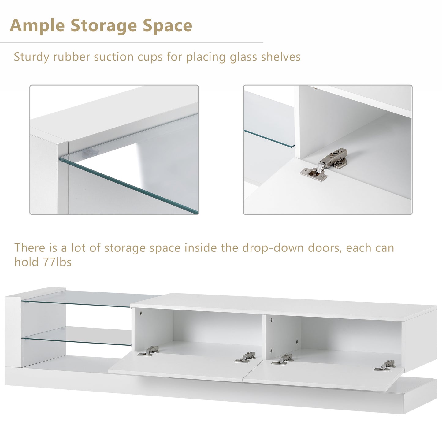 Two Media Storage, up to 75 Inch TV stand with LED