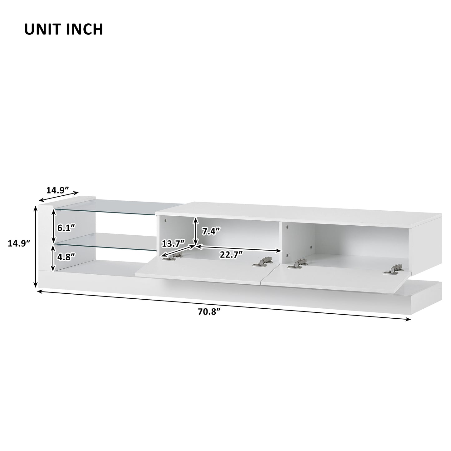 Two Media Storage, up to 75 Inch TV stand with LED