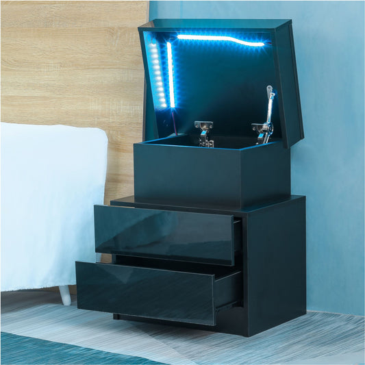 Modern Black Nightstand with Led Lights