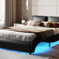 Queen Size Curved Leather Platform Bed with LED Light