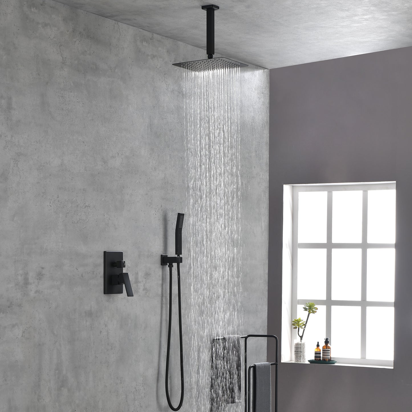 Matte Black Set Ceiling Mounted Rainfall Shower Head